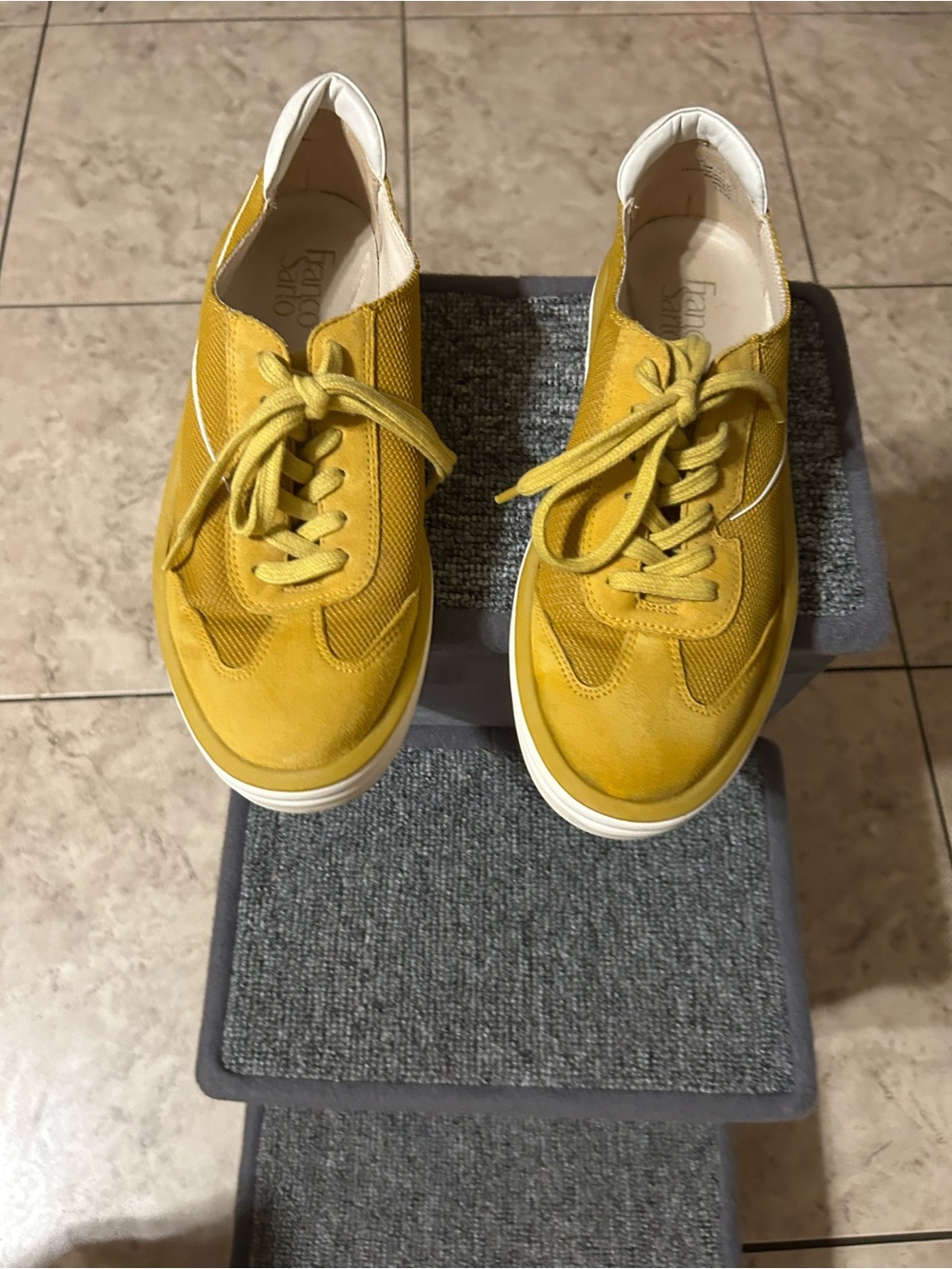 Woman’s Franco Sarto Bright Yellow Sneakers with White Soles 7/12